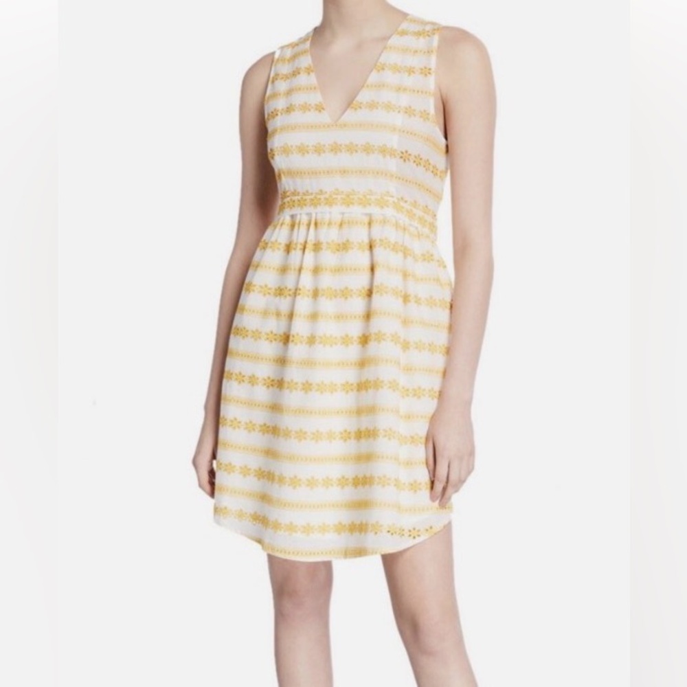 Draper James Sleeveless Yellow & Wht Embroidered Flower Dress from Anthropologie